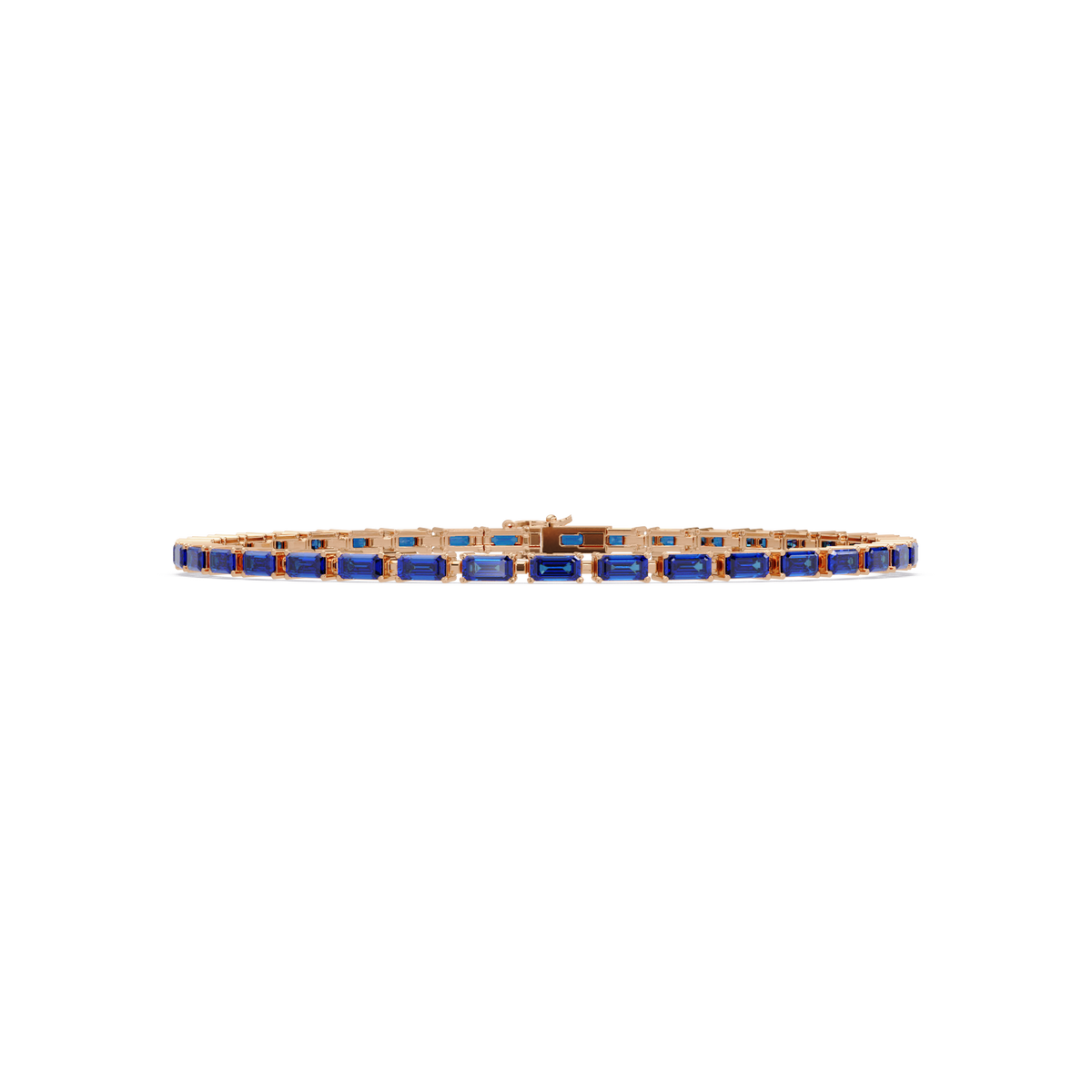Emerald-cut sapphire blue colorstone tennis bracelet in rose gold
