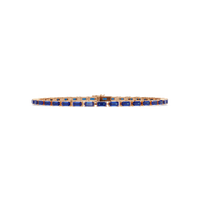 Emerald-cut sapphire blue colorstone tennis bracelet in rose gold