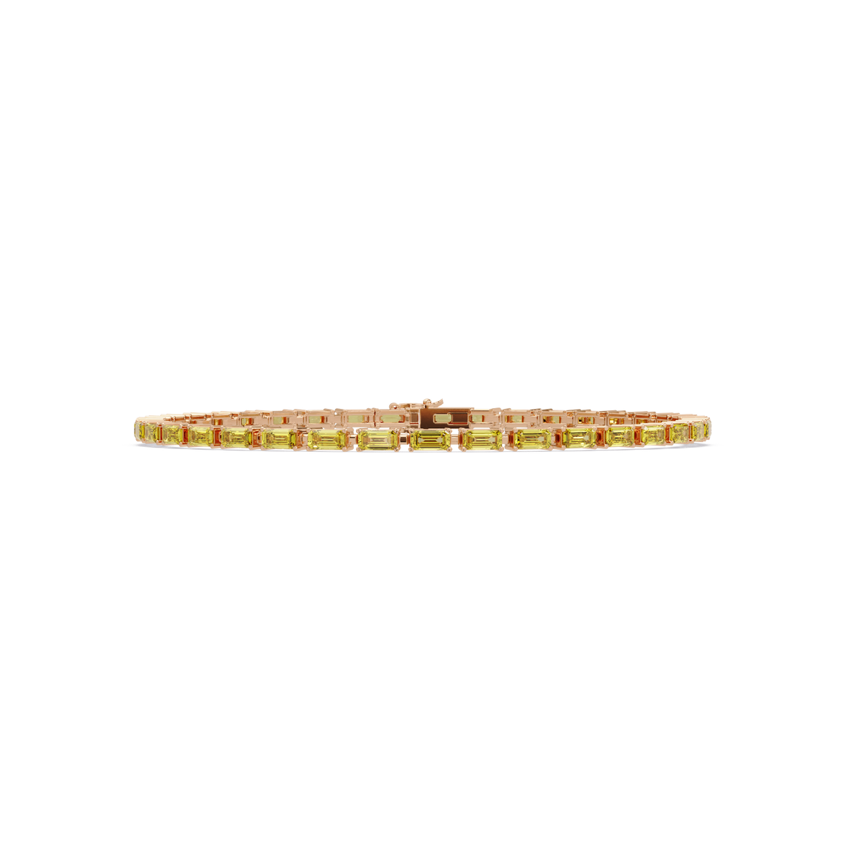 Emerald-cut citrine yellow colorstone tennis bracelet in rose gold