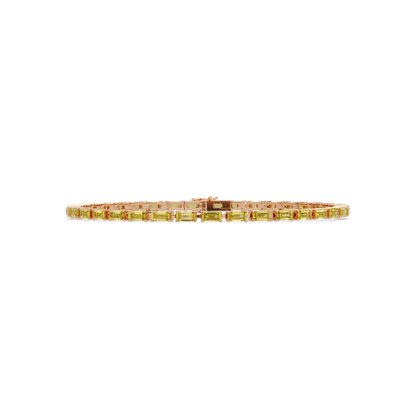 Emerald-cut citrine yellow colorstone tennis bracelet in rose gold
