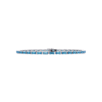 Emerald-cut aquamarine blue colorstone tennis bracelet in white gold