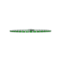 Emerald-cut emerald green colorstone tennis bracelet in white gold