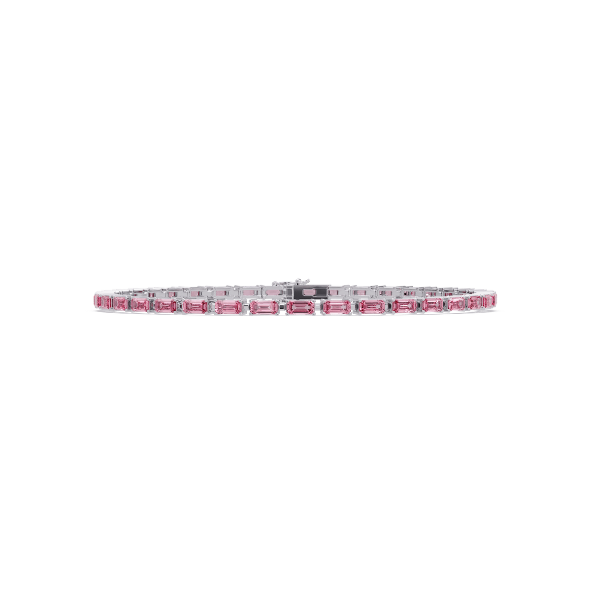 Emerald-cut tourmaline pink colorstone tennis bracelet in white gold