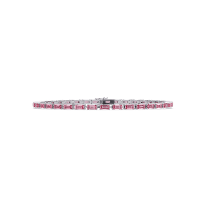 Emerald-cut tourmaline pink colorstone tennis bracelet in white gold