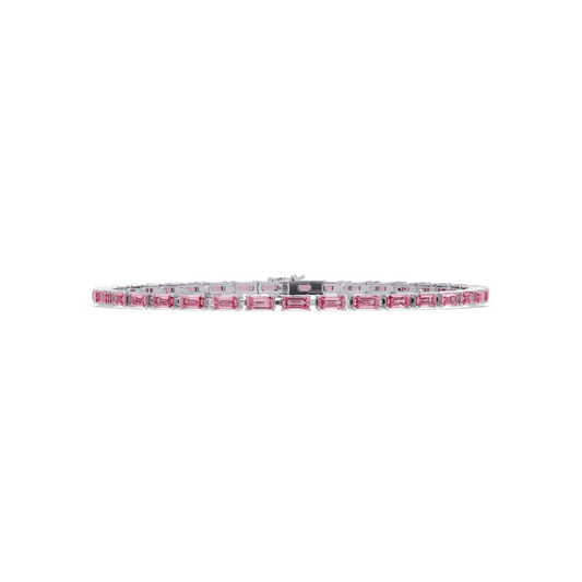Emerald-cut tourmaline pink colorstone tennis bracelet in white gold