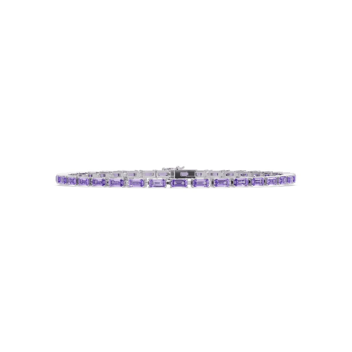 Emerald-cut amethyst purple colorstone tennis bracelet in white gold
