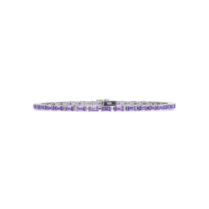 Emerald-cut amethyst purple colorstone tennis bracelet in white gold