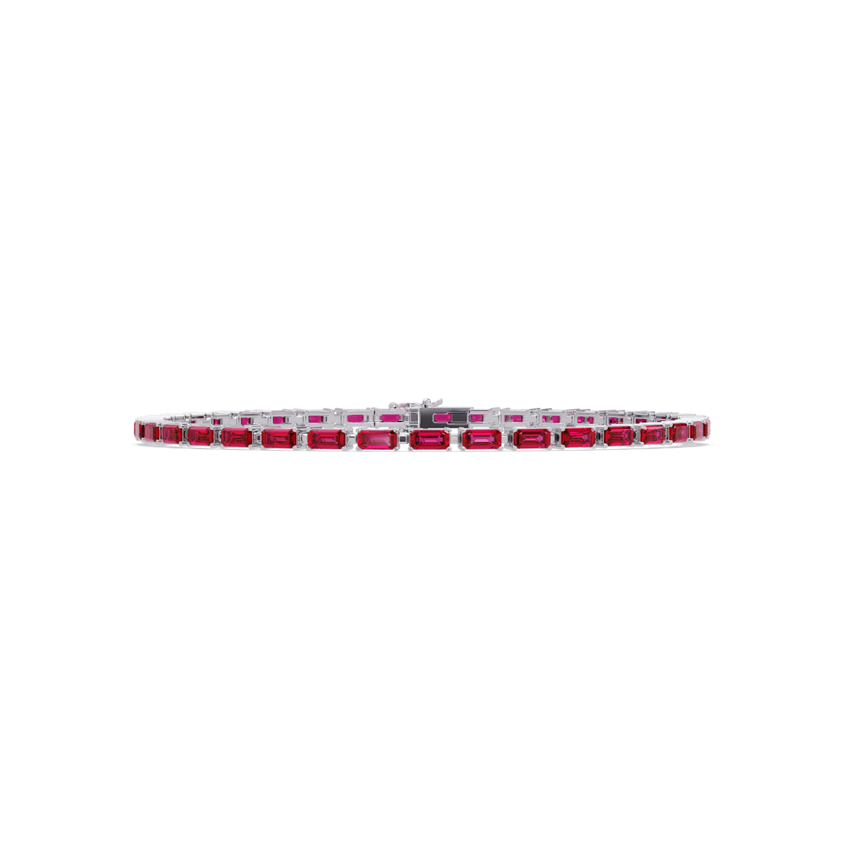 Emerald-cut ruby red colorstone tennis bracelet in white gold