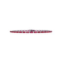 Emerald-cut ruby red colorstone tennis bracelet in white gold