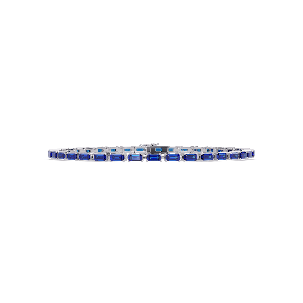 Emerald-cut sapphire blue colorstone tennis bracelet in white gold