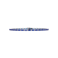 Emerald-cut sapphire blue colorstone tennis bracelet in white gold