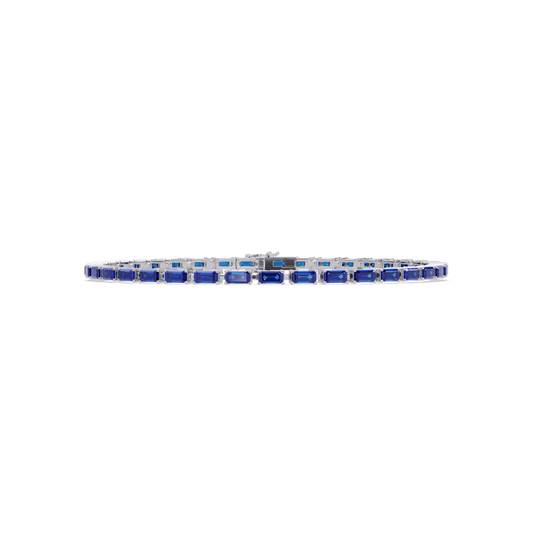 Emerald-cut sapphire blue colorstone tennis bracelet in white gold