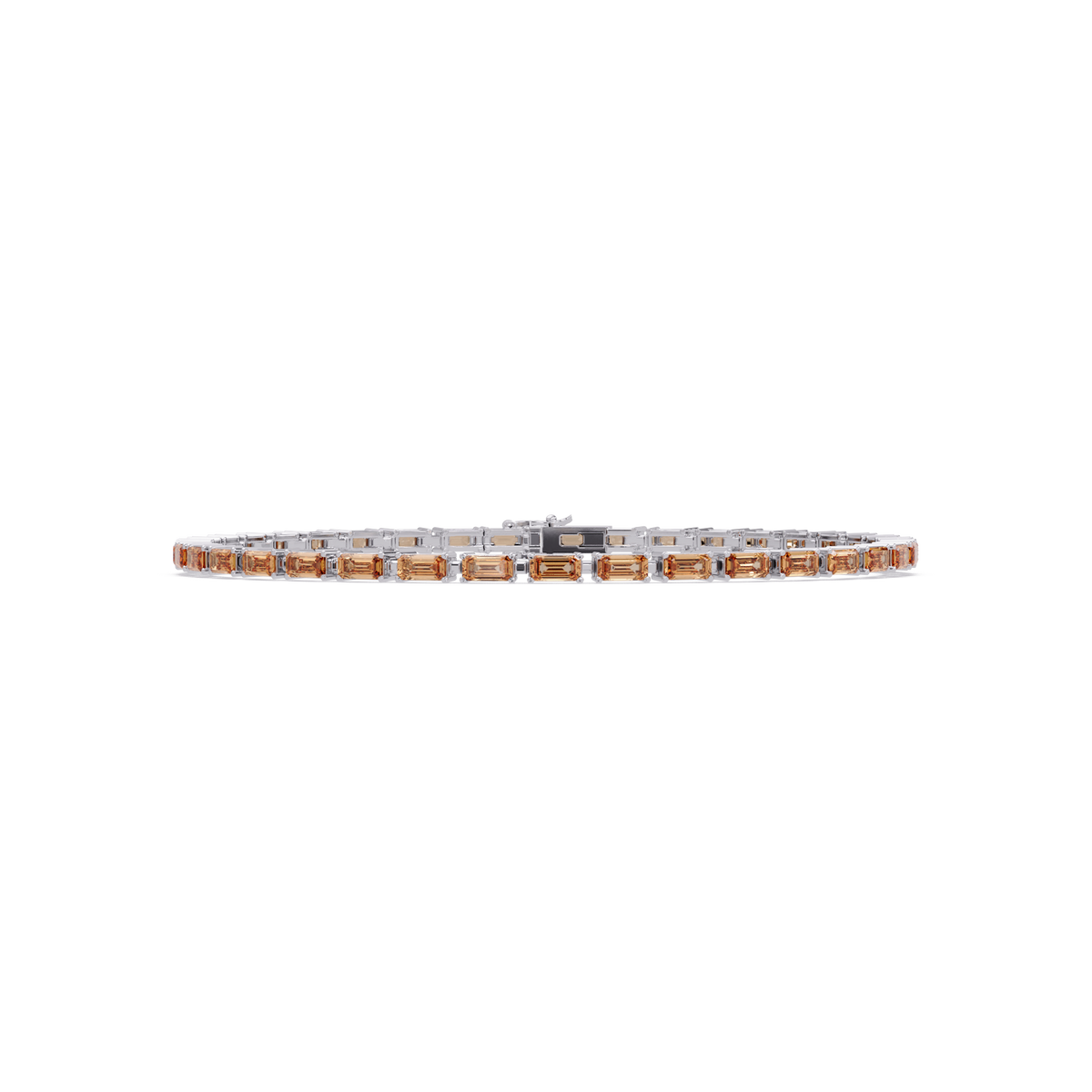Emerald-cut champagne topaz colorstone tennis bracelet in white gold