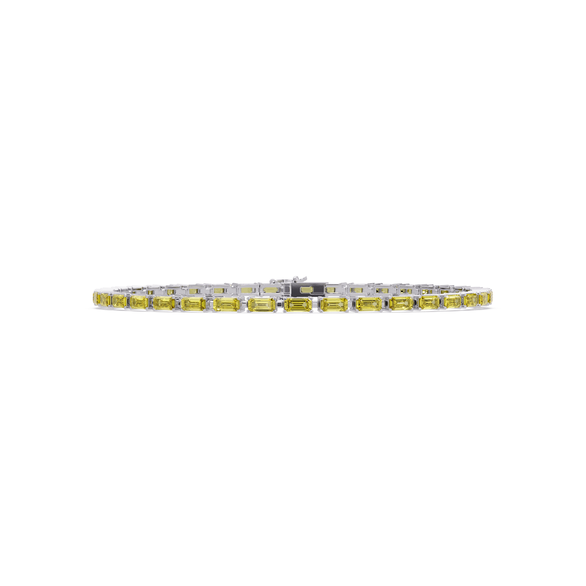 Emerald-cut citrine yellow colorstone tennis bracelet in white gold