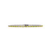 Emerald-cut citrine yellow colorstone tennis bracelet in white gold