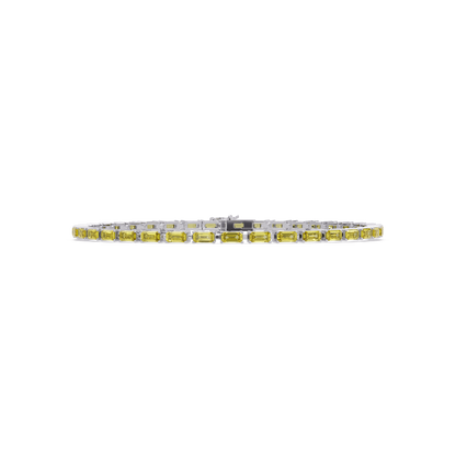 Emerald-cut citrine yellow colorstone tennis bracelet in white gold