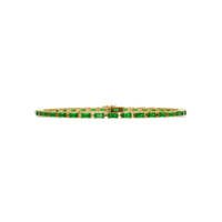 Emerald-cut emerald green colorstone tennis bracelet in yellow gold