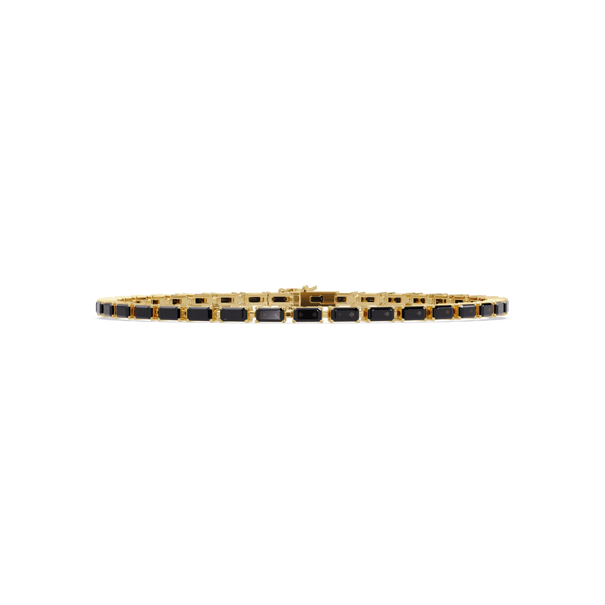 Emerald-cut onyx colorstone tennis bracelet in yellow gold