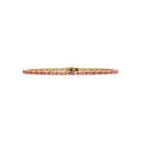 Emerald-cut tourmaline pink colorstone tennis bracelet in yellow gold