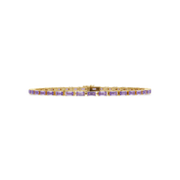 Emerald-cut amethyst purple colorstone tennis bracelet in yellow gold