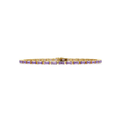 Emerald-cut amethyst purple colorstone tennis bracelet in yellow gold