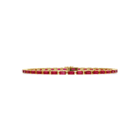 Emerald-cut ruby red colorstone tennis bracelet in yellow gold