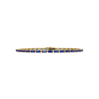 Emerald-cut sapphire blue colorstone tennis bracelet in yellow gold