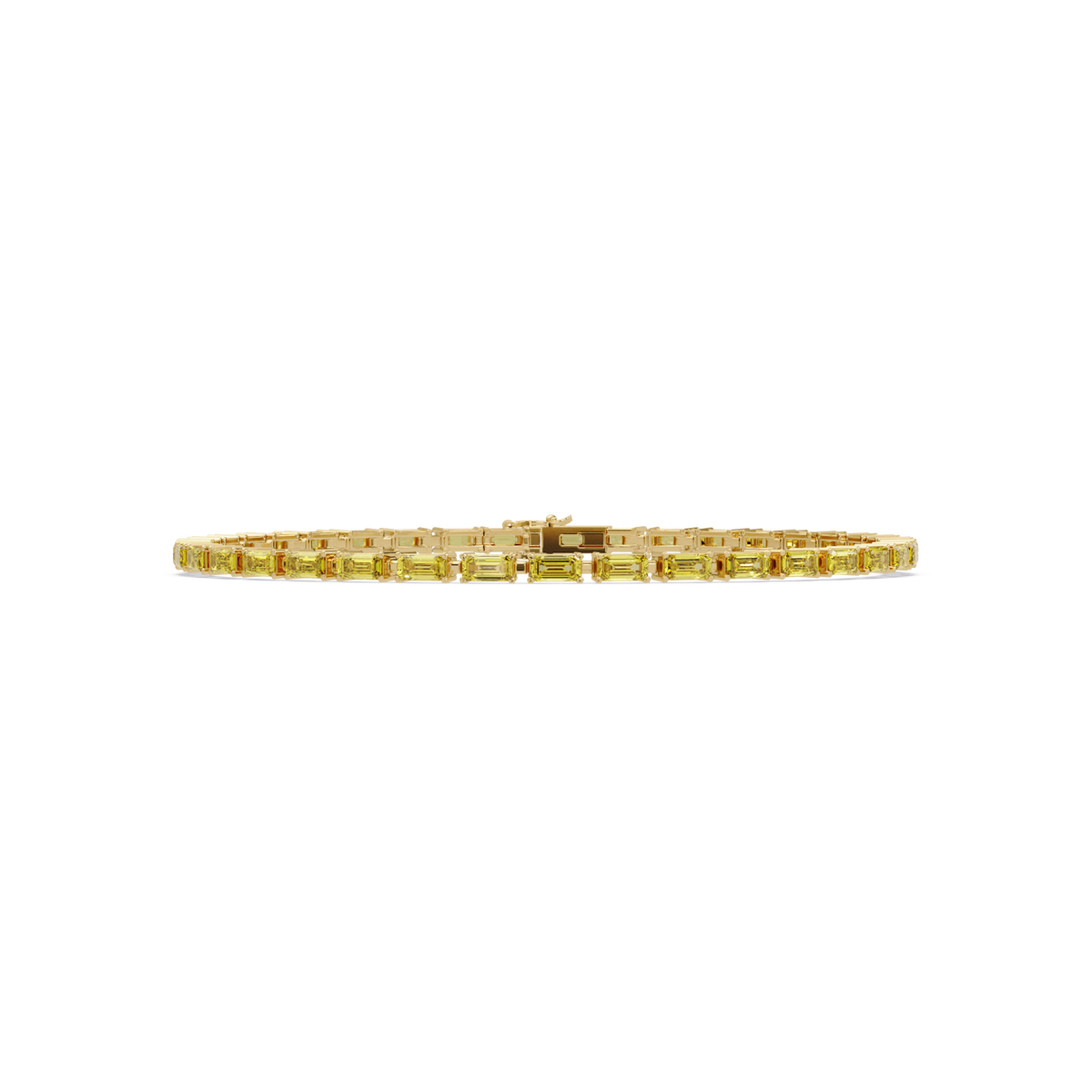 Emerald-cut citrine yellow colorstone tennis bracelet in yellow gold
