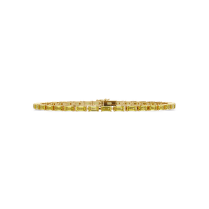 Emerald-cut citrine yellow colorstone tennis bracelet in yellow gold