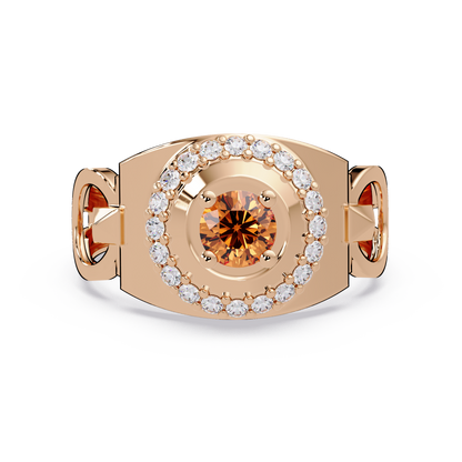 0.8 CTW Round Halo Geometric Men’s Colorstone Ring with Champagne Topaz in 14K Rose Gold – Lunéa Paris