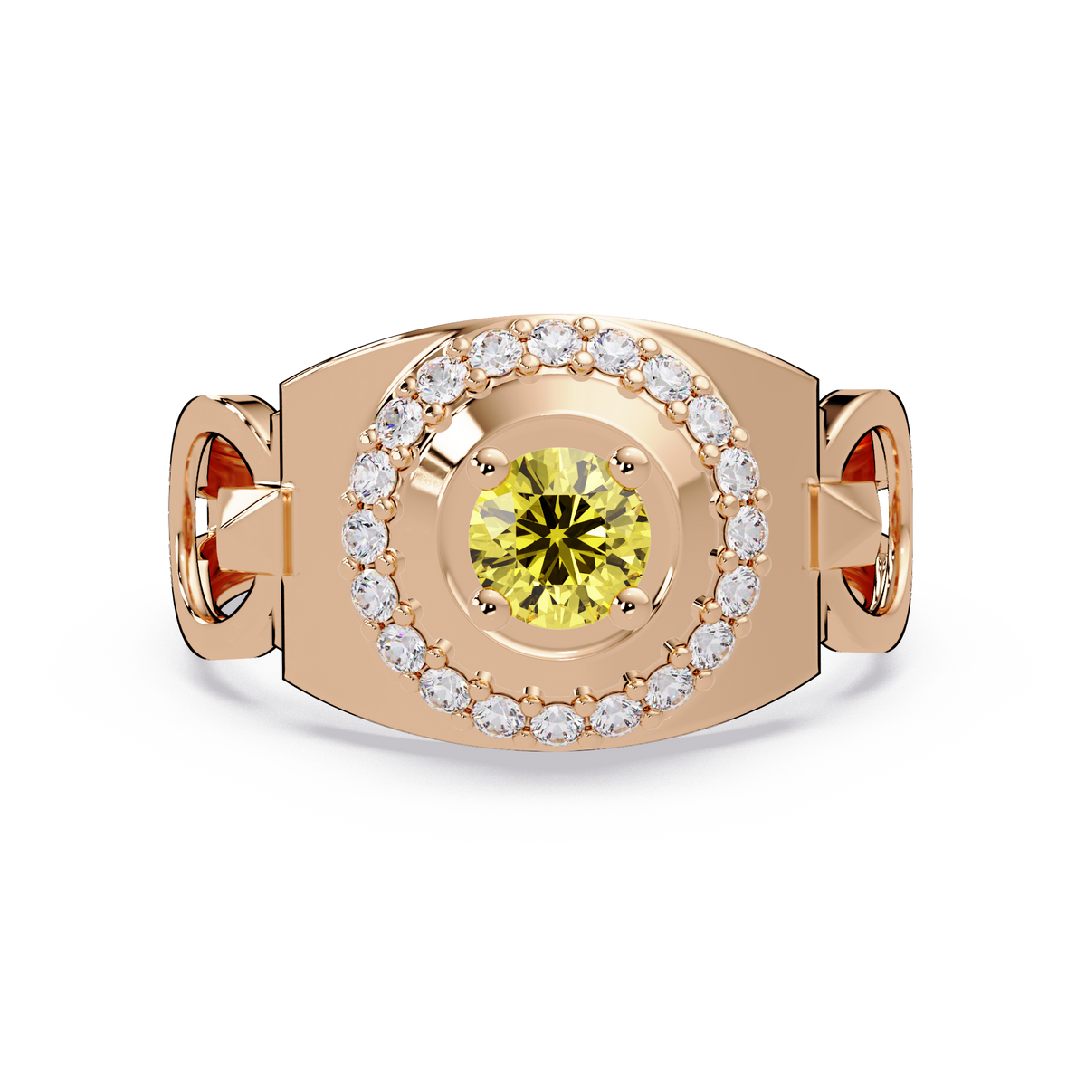 0.8 CTW Round Halo Geometric Men’s Colorstone Ring with Citrine Yellow in 14K Rose Gold – Lunéa Paris