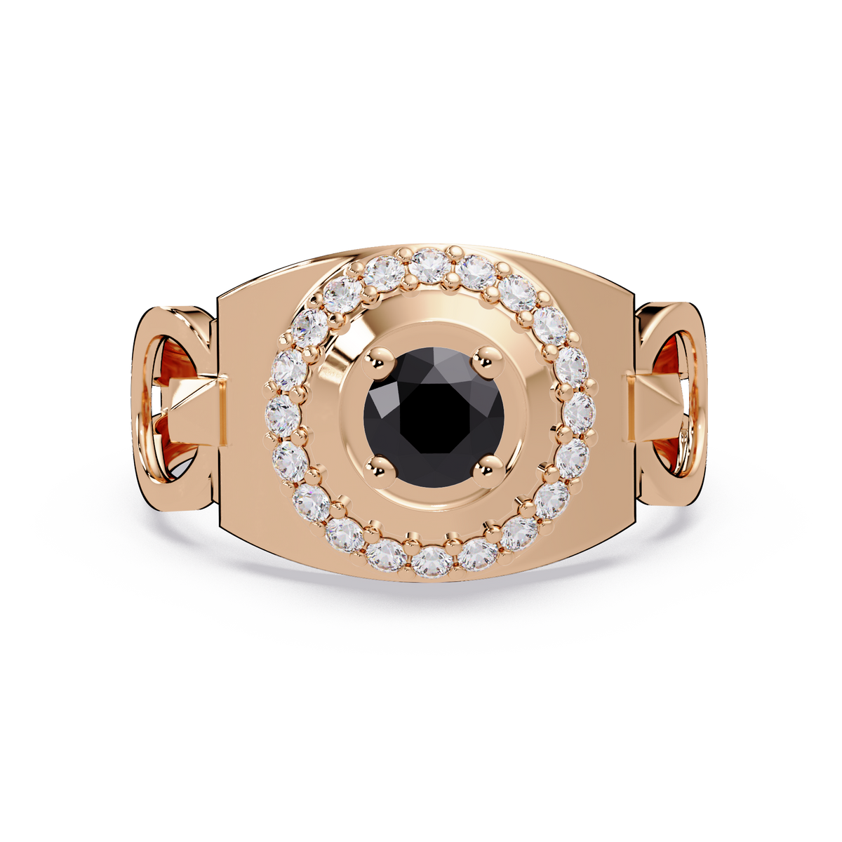 0.8 CTW Round Halo Geometric Men’s Colorstone Ring with Onyx in 14K Rose Gold – Lunéa Paris
