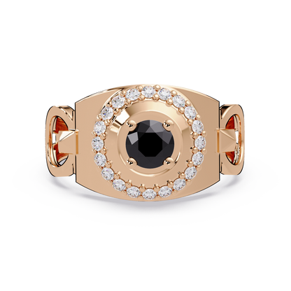 0.8 CTW Round Halo Geometric Men’s Colorstone Ring with Onyx in 14K Rose Gold – Lunéa Paris