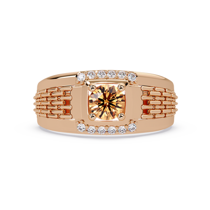 0.7 CTW Round Diamond Accent Geometric Men’s Colorstone Ring with Champagne Topaz in 14K Rose Gold – Lunéa Paris