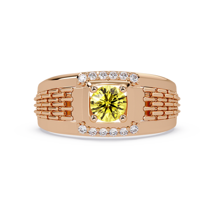 0.7 CTW Round Diamond Accent Geometric Men’s Colorstone Ring with Citrine Yellow in 14K Rose Gold – Lunéa Paris