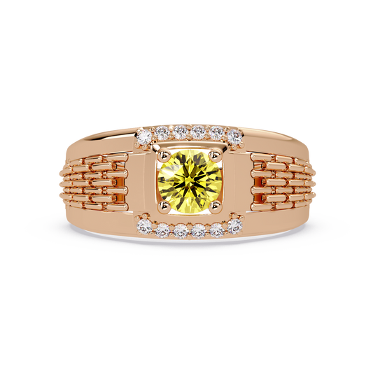 0.7 CTW Round Diamond Accent Geometric Men’s Colorstone Ring with Citrine Yellow in 14K Rose Gold – Lunéa Paris