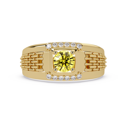 0.7 CTW Round Diamond Accent Geometric Men’s Colorstone Ring with Citrine Yellow in 14K Yellow Gold – Lunéa Paris