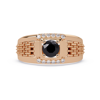 0.7 CTW Round Diamond Accent Geometric Men’s Colorstone Ring with Onyx in 14K Rose Gold – Lunéa Paris