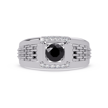 0.7 CTW Round Diamond Accent Geometric Men’s Colorstone Ring with Onyx in 14K White Gold – Lunéa Paris
