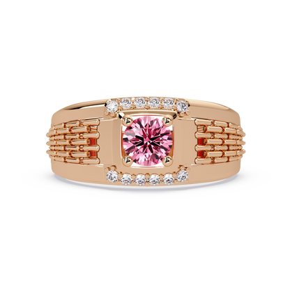 0.7 CTW Round Diamond Accent Geometric Men’s Colorstone Ring with Tourmaline Pink in 14K Rose Gold – Lunéa Paris