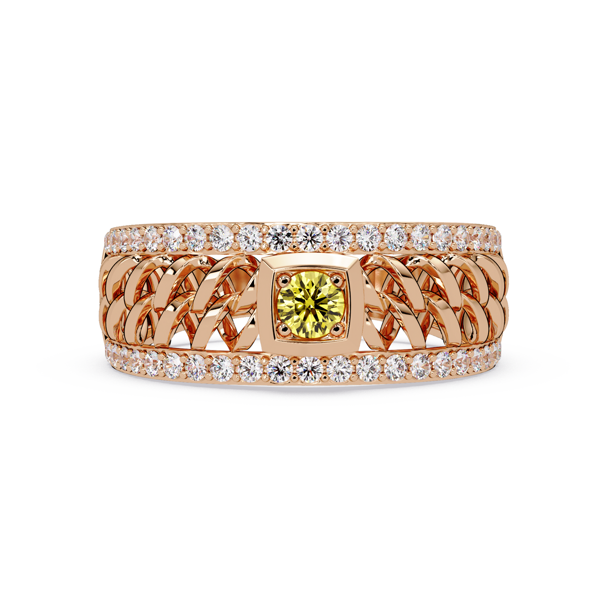 0.5 CTW Woven Men’s Colorstone Ring with Citrine Yellow in Rose Gold – Lunéa Paris