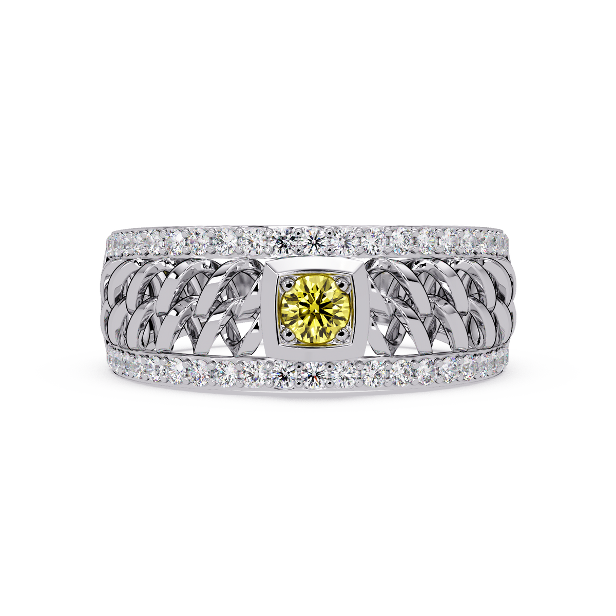 0.5 CTW Woven Men’s Colorstone Ring with Citrine Yellow in White Gold – Lunéa Paris