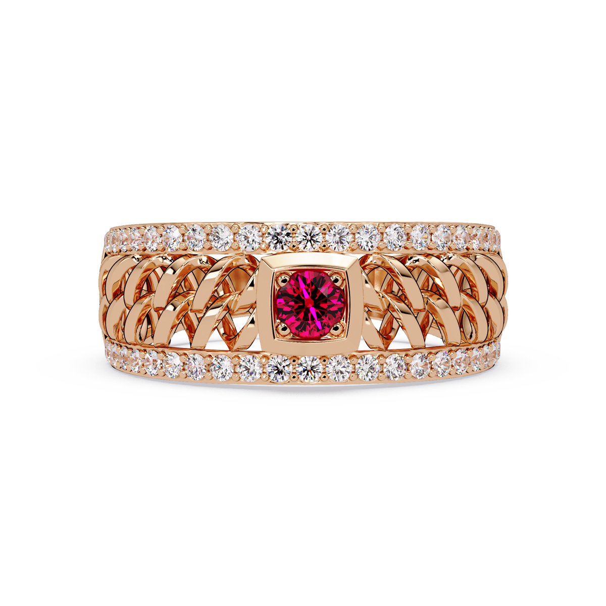 0.5 CTW Woven Men’s Colorstone Ring with Ruby Red in Rose Gold – Lunéa Paris