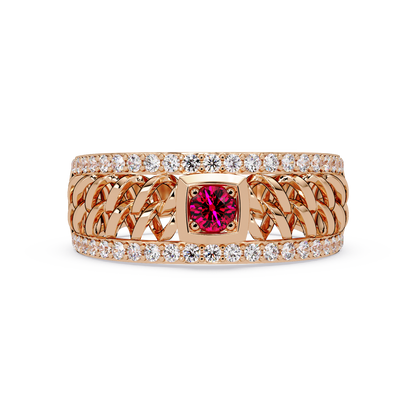 0.5 CTW Woven Men’s Colorstone Ring with Ruby Red in Rose Gold – Lunéa Paris