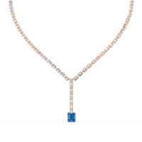 Emerald-cut aquamarine blue colorstone tennis necklace in rose gold