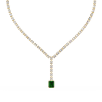 Emerald-cut emerald green colorstone tennis necklace in rose gold