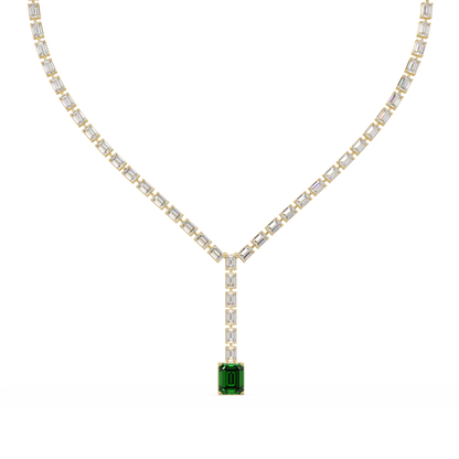 Emerald-cut emerald green colorstone tennis necklace in rose gold