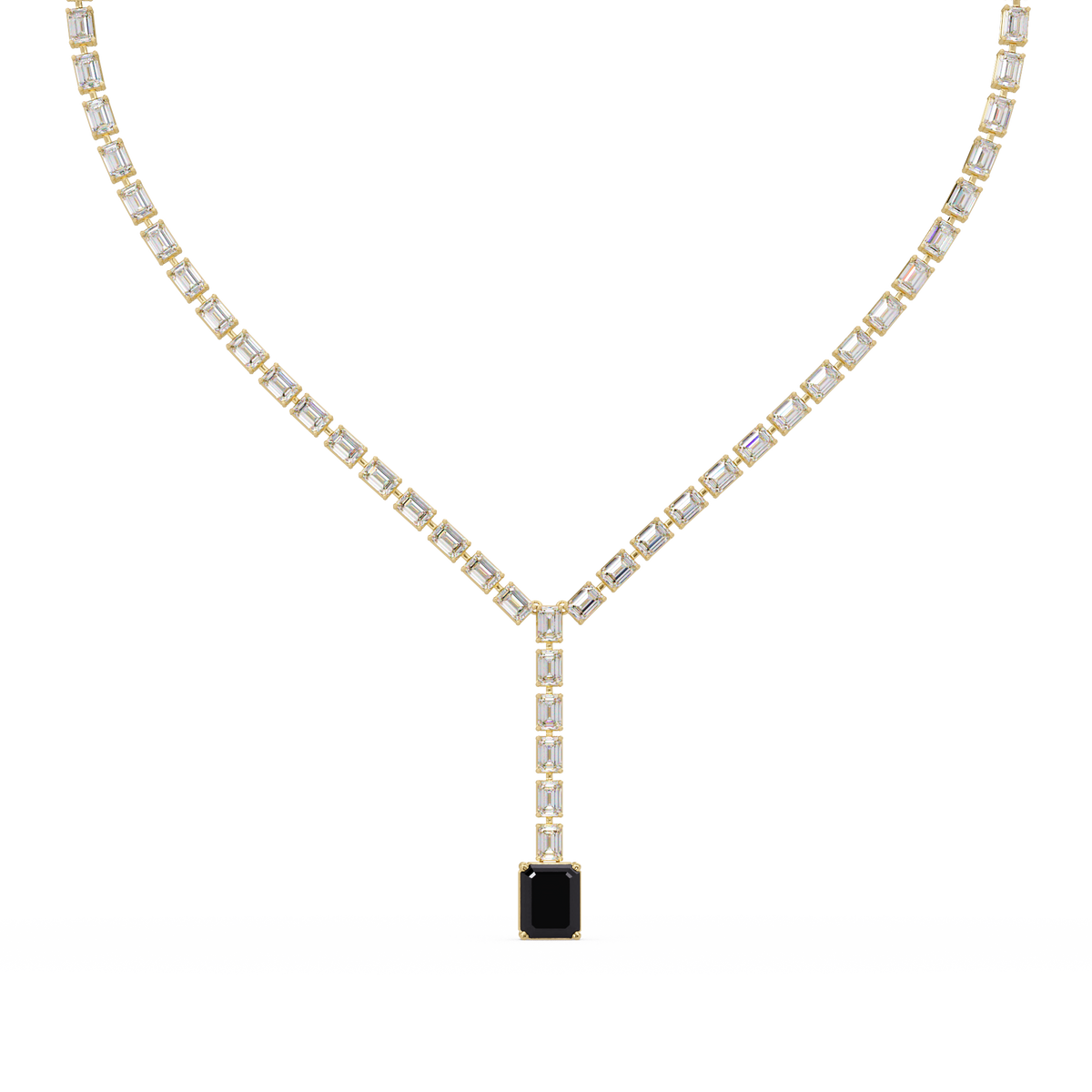 Emerald-cut onyx colorstone tennis necklace in rose gold