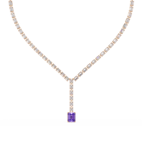 Emerald-cut amethyst purple colorstone tennis necklace in rose gold