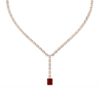 Emerald-cut ruby red colorstone tennis necklace in rose gold